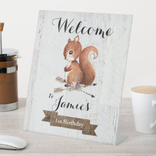 Signe De Table Squirrel de Woodland premier anniversaire
