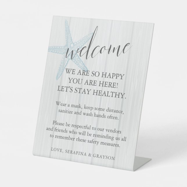 Signe De Table Starfish Beach Rustic Mariage sécurité des masques (Recto)