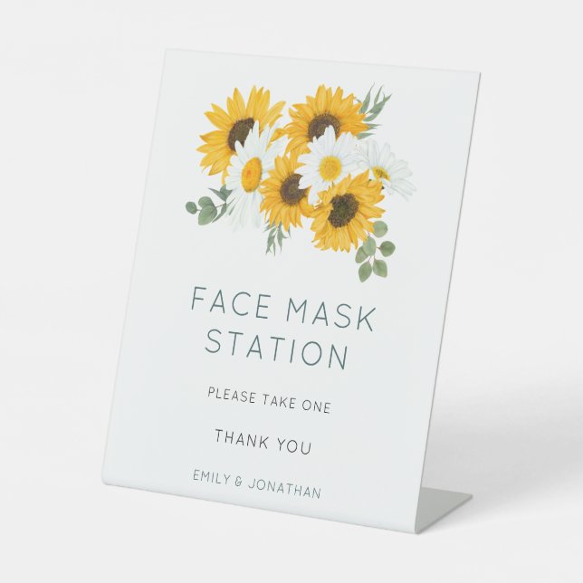 Signe De Table Station de masques de visage Mariage de tournesols (Recto)