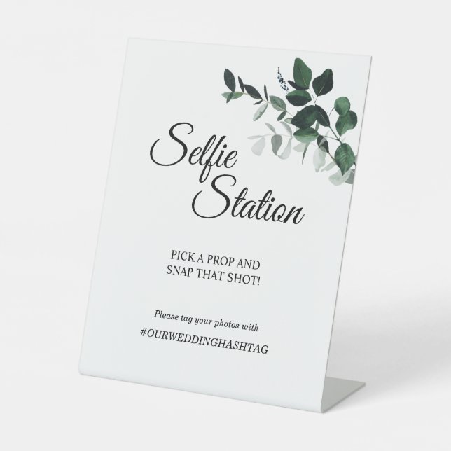Signe De Table Station de Selfie de Mariage botanique neutre (Recto)