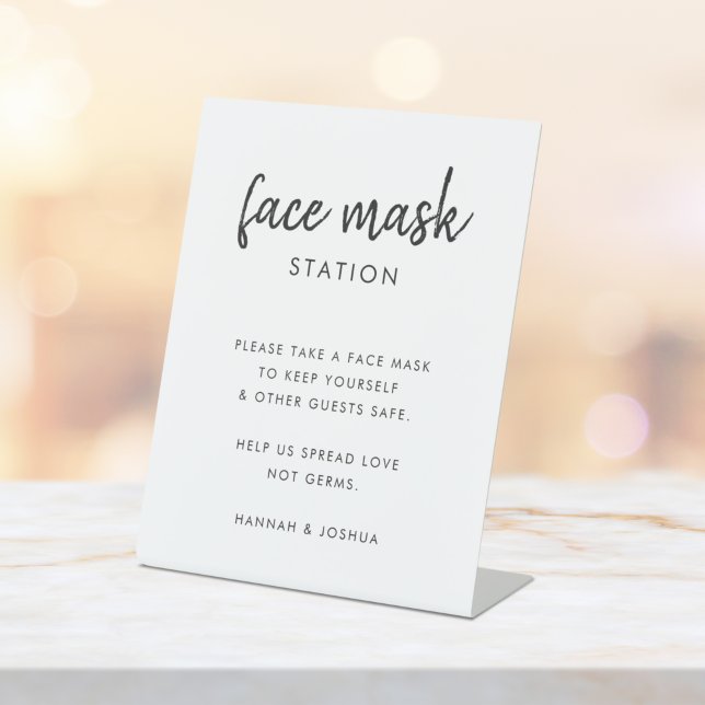 Signe De Table Station Face Mask | Covid-19 Mode Script Wedding (Créateur téléchargé)