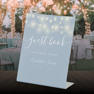 Signe De Table String Lights Dusty Blue Script Livre d'invité