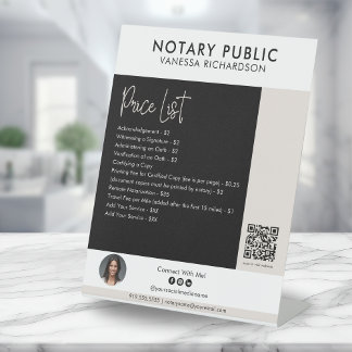 Signe De Table Style Black White Photo QR Liste des prix notaires