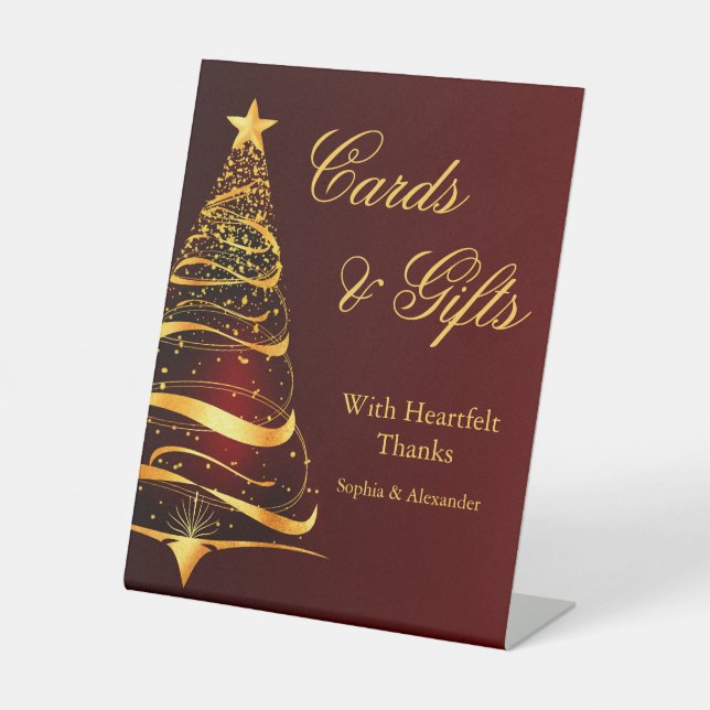 Signe De Table Style Golden Christmas Tree cartes cadeaux Mariage (Recto)