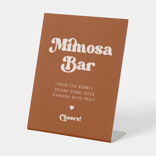 Signe De Table Style rétro Burnt Orange Mariage bar Mimosa (Recto)