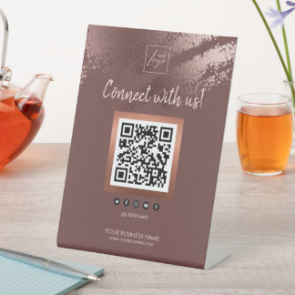 Signe De Table Stylish Bronze Business QR Code Social Media