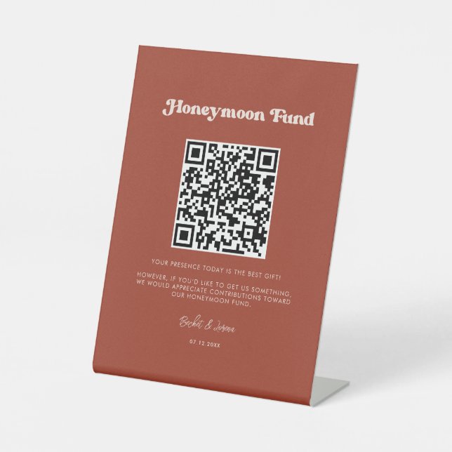 Signe De Table Stylish retro Terracotta Honeymoon fund Code QR (Recto)