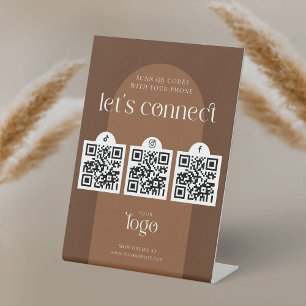 Signe De Table Suivez-nous Social Media 3 QR Codes Boho Terracott