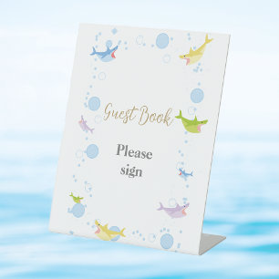 Signe De Table Summer Pool Party Shark Float Livre d'Invité