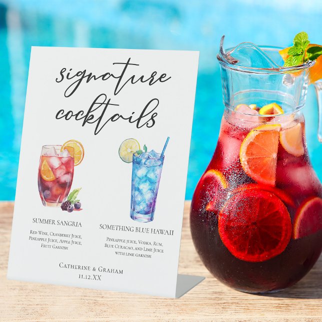 Signe De Table Summer Sangria Blue Beach Signature Cocktails Menu (Créateur téléchargé)
