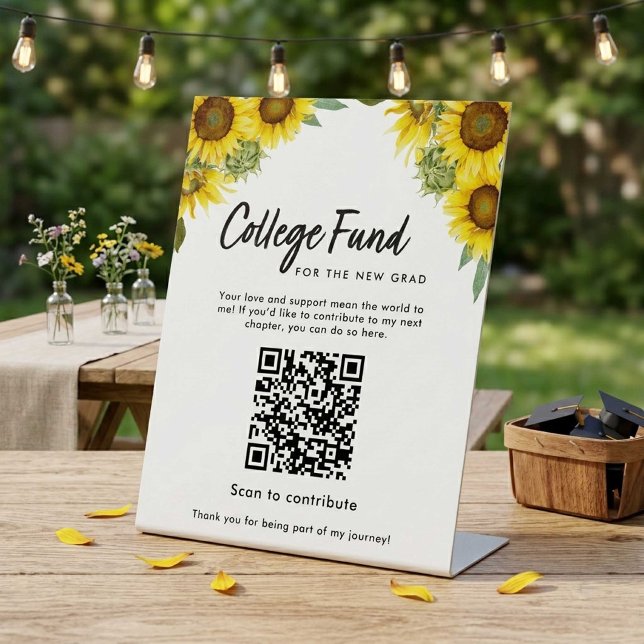 Signe De Table Sunflower Graduation College Fund QR Code (Créateur téléchargé)