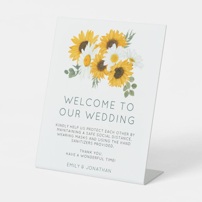 Signe De Table Sunflowers Mariage Bienvenue COVID Safety (Recto)