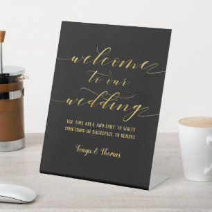 Signe De Table Swash Font Calligraphy Black Gold Welcome Mariage