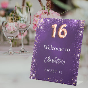 Signe De Table Sweet 16 parties scintillant violettes pétillantes