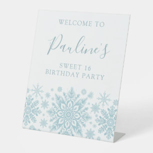Signe De Table Sweet 16 Party Blue White Snowflake Bienvenue