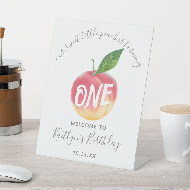 Signe De Table Sweet Little Peach 1er anniversaire Bienvenue (In SItu)