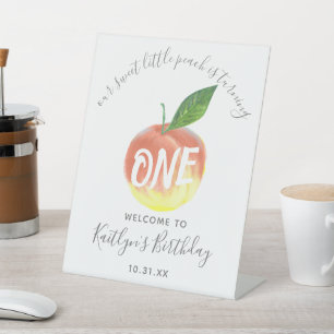 Signe De Table Sweet Little Peach 1er anniversaire Bienvenue