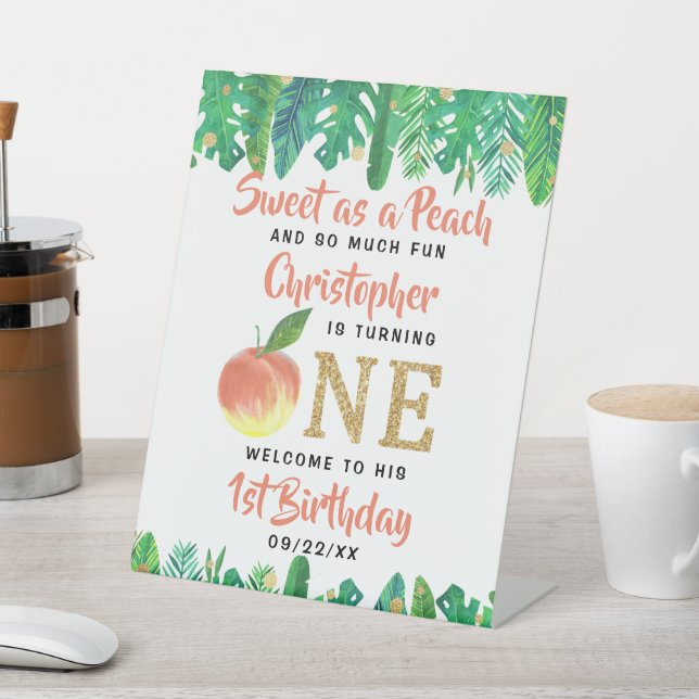 Signe De Table Sweet Peach Boys 1er Anniversaire Bienvenue (In SItu)