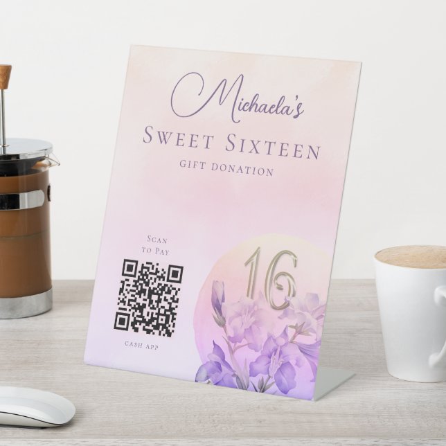 Signe De Table Sweet sixteen moderne QR Code Cash App (In SItu)