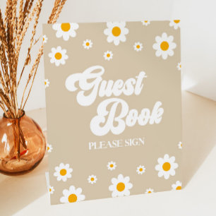 Signe De Table Symbole Brown Retro Daisy Flower Invité Book Party