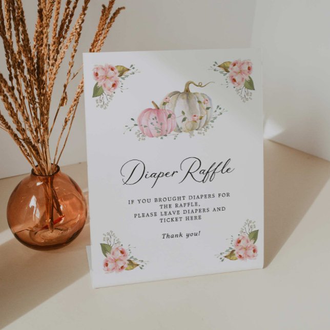 Signe De Table SYMBOLE Citrouille Rose Baby shower Déchets (Little Pumpkin Diaper Raffle Sign)