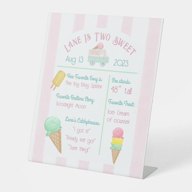Signe De Table Symbole d'anniversaire social Retro Ice Cream (Recto)