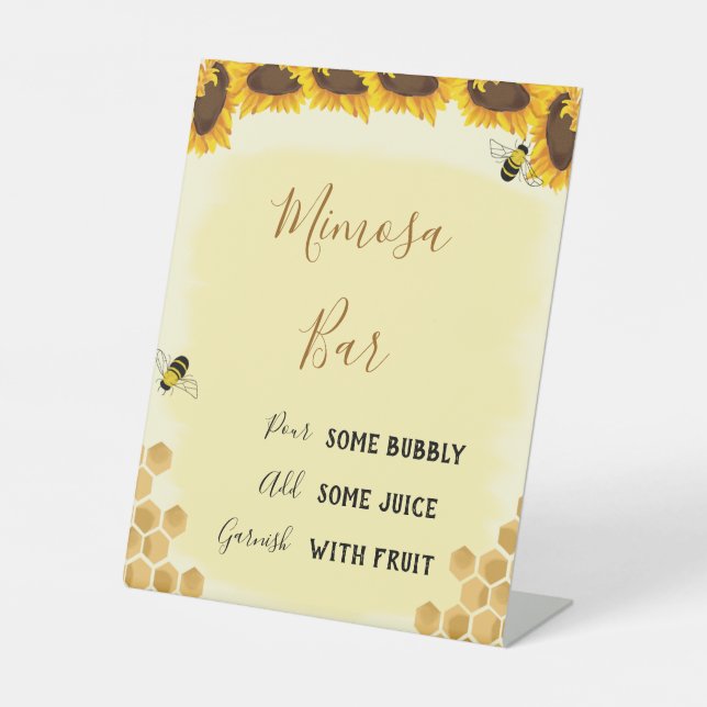 Signe De Table Symbole de bar Miel Bee Mimosa, Genre Reveal Douch (Recto)
