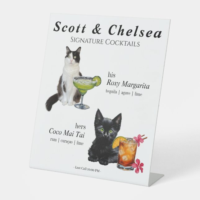 Signe De Table Symbole de cocktail de chat (Recto)