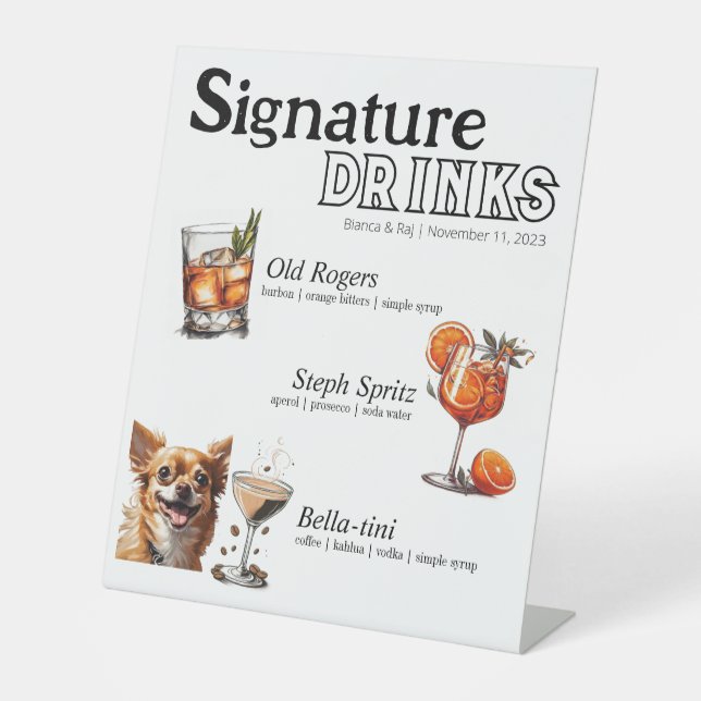 Signe De Table Symbole de cocktail Signature Chihuahua (Recto)