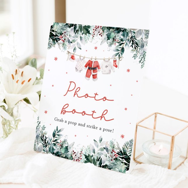 Signe De Table Symbole de la boîte photo Red Christmas Père Noël (Watercolor Red Christmas Santa Baby Shower Photo Booth Sign)