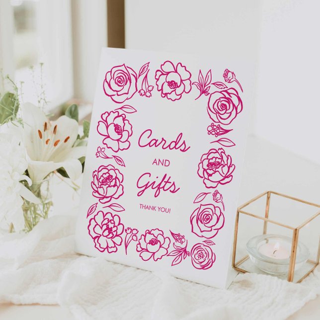 Signe De Table Symbole des Faveurs Flore Rose (Hot Pink Floral Bridal Shower Favors Sign)