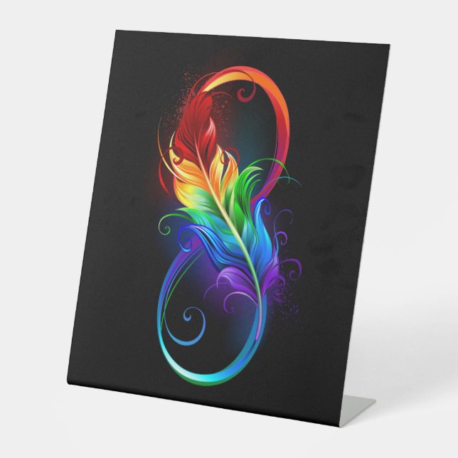 Signe De Table Symbole d'infini avec plume arc-en-ciel (Recto)