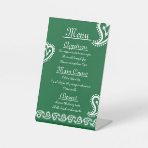 Signe De Table Symbole doux Paisley Hearts en vert Pedestal