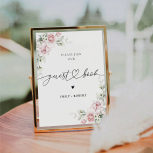 Signe De Table Symbole du livre d'or Blush Pink Roses