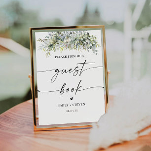 Signe De Table Symbole du livre d'or floral Eucalyptus