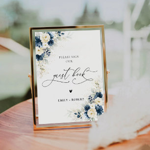 Signe De Table Symbole du livre d'or Marine Blue and White Roses