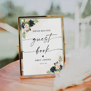 Signe De Table Symbole du livre d'or Marine & Blush Pink Floral