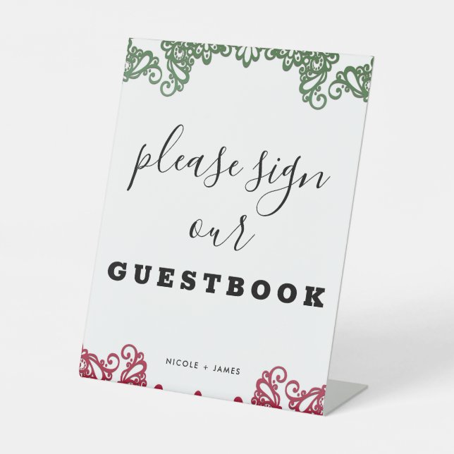 Signe De Table Symbole du Mariage Green & Red Lace Fiesta (Recto)