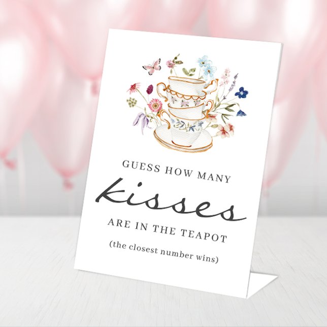 Signe De Table Symbole du Tea Party (Guess How Many Kisses Floral Tea Party Sign by Painted Paperie)