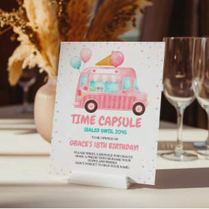 Signe De Table Symbole du temps du camion de crème glacée rose