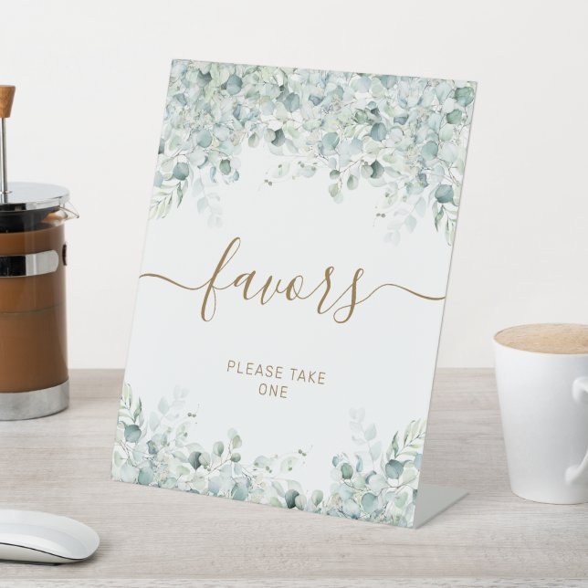 Signe De Table Symbole Eucalyptus Feuille & Gold Shower Favors (In SItu)