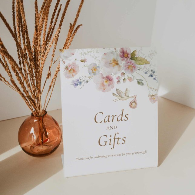 Signe De Table Symbole fleur sauvage Boho Baby shower Cartes et c (Boho Wildflower Cards and Gifts Baby Shower sign)