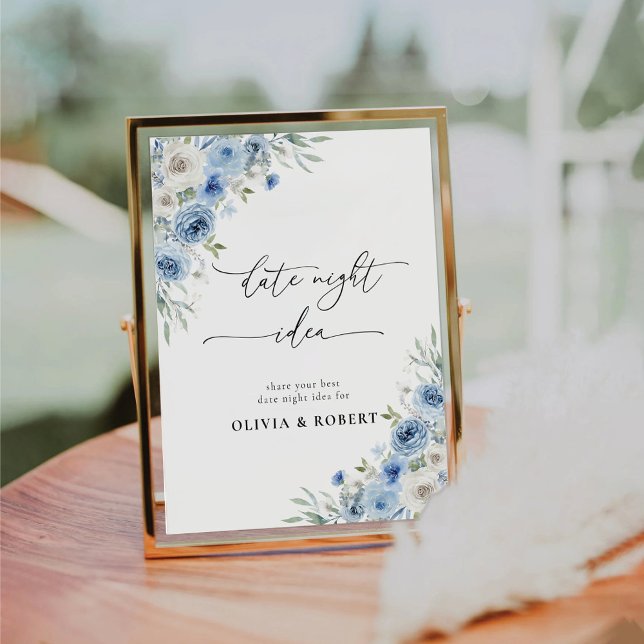 Signe De Table Symbole floral ivoire bleu Dusty Date Idée nocturn (Créateur téléchargé)