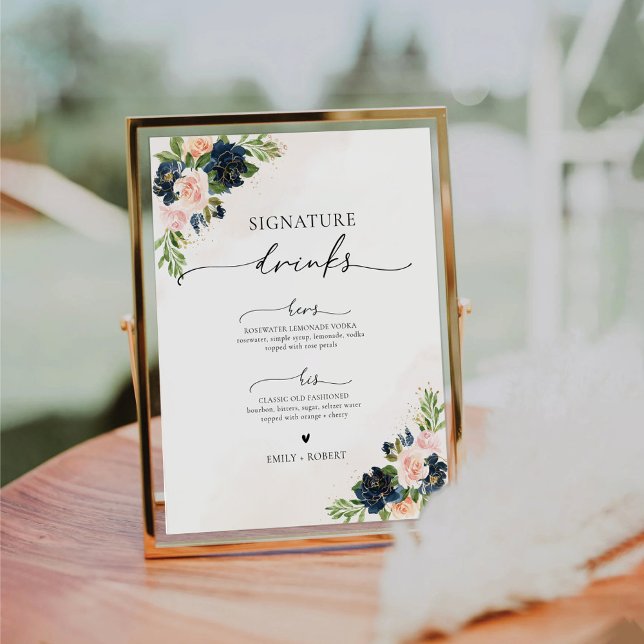 Signe De Table Symbole floral Marine & Blush Rose (Créateur téléchargé)