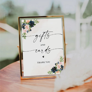 Signe De Table Symbole Navy & Blush Rose Floral Cadeaux et Cartes