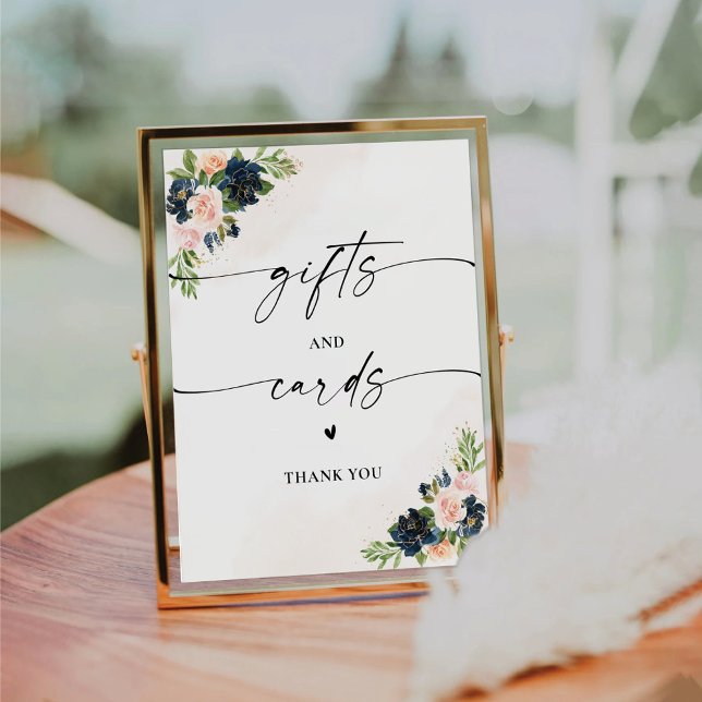 Signe De Table Symbole Navy & Blush Rose Floral Cadeaux et Cartes (Créateur téléchargé)