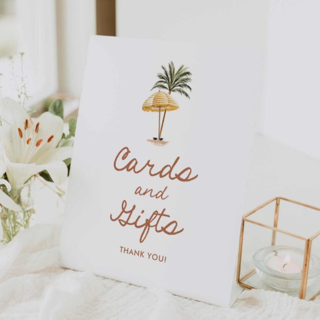 Signe De Table Symbole Tropical Beach Fêtes des mariées Cartes et (Summer Beach Cards and Gifts Stand Sign)