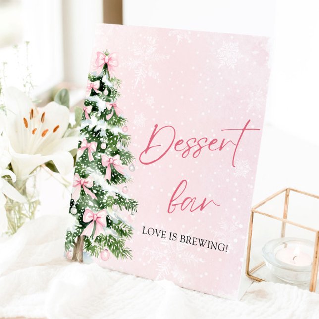 Signe De Table Sympa Pink Bows Christmas Tree Dessert Bar Sign (Cute Pink Bows Christmas Tree Dessert Bar Sign)