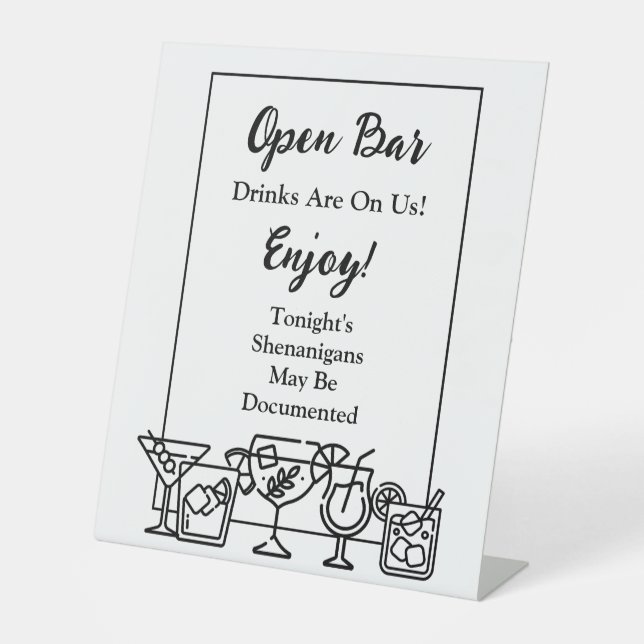 Signe De Table Sympathique Open Bar Mariage Sign (Recto)