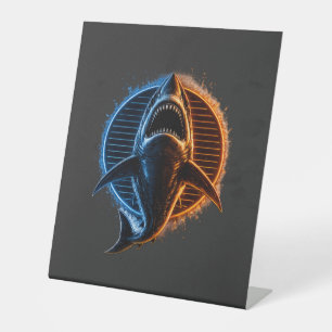 Signe De Table T-shirt graphique bleu et orange avec requin   Fie